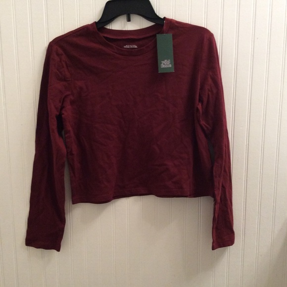 Long Sleeved Burgundy Cropped Tee by Wild Fable - Picture 2 of 3